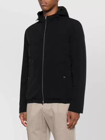 Herno Hooded Long Sleeve Jacket With Elasticated Hem In Black