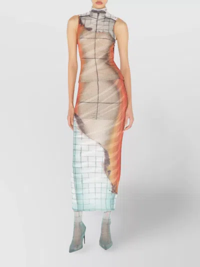 Jean Paul Gaultier Printed Tulle The Fire Tank Top In Orange