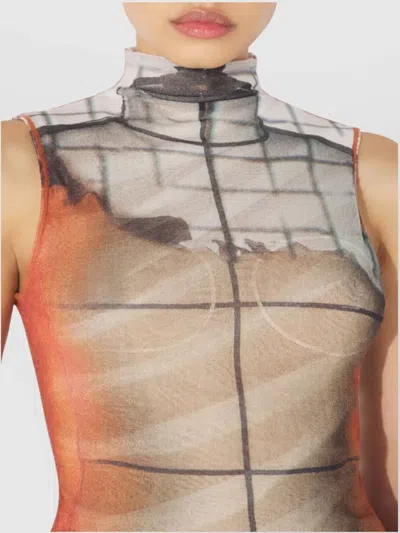 Jean Paul Gaultier Printed Tulle The Fire Tank Top In Orange