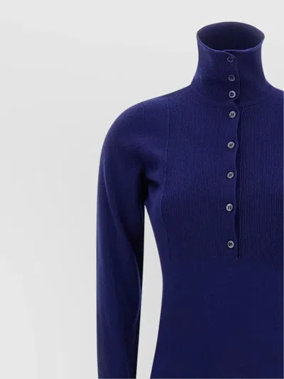 Tom Ford High Neck Buttoned Maxi Dress With Long Sleeves In Blue