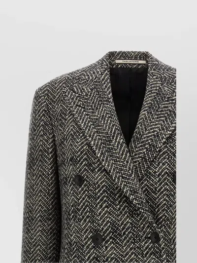 Tagliatore Wool Double-breasted Coat Herringbone Pattern In Gray