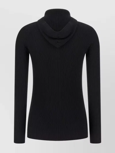 Brunello Cucinelli Knit Sweater Hood Ribbed Texture In Blue