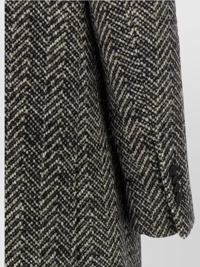 Tagliatore Wool Double-breasted Coat Herringbone Pattern In Gray