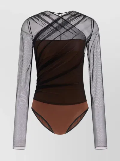 Nensi Dojaka 'mesh Overlay Geometric Pattern Bodysuit' In Black