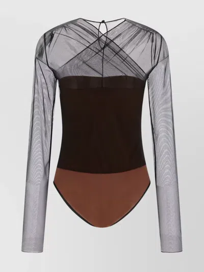 Nensi Dojaka 'mesh Overlay Geometric Pattern Bodysuit' In Black