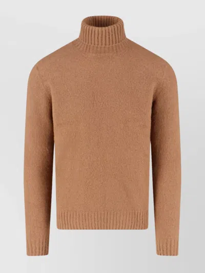 Drumohr Ribbed Turtleneck Sweater Long Sleeves In Brown