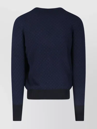 Drumohr Crewneck Sweater Patterned Ribbed Cuffs In Blue