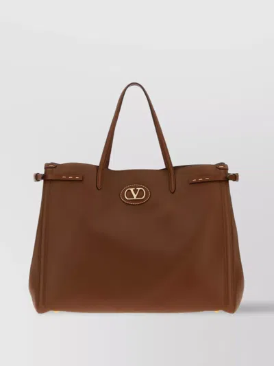 Valentino Large Antibes Shopping Bag In Leather In Brown