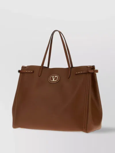 Valentino Large Antibes Shopping Bag In Leather In Brown