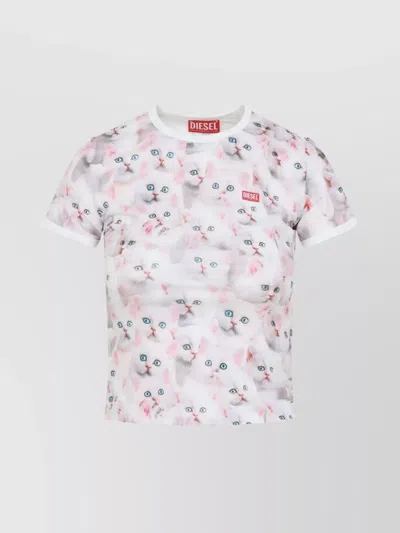 Diesel Cat-print T-shirt With Short Sleeves Throughout In White