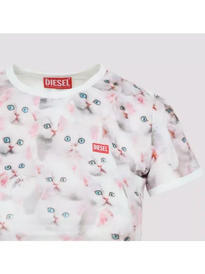 Diesel Cat-print T-shirt With Short Sleeves Throughout In White