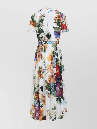 Dolce & Gabbana Midi Poplin Dress With Flower Bouquet Print Dolce E Gabbana In Multi