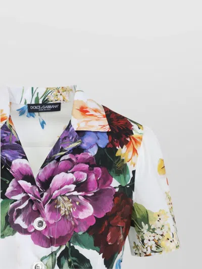 Dolce & Gabbana Midi Poplin Dress With Flower Bouquet Print Dolce E Gabbana In Multi