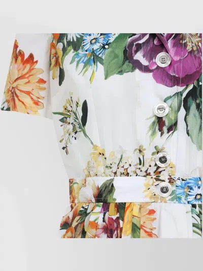 Dolce & Gabbana Midi Poplin Dress With Flower Bouquet Print Dolce E Gabbana In Multi