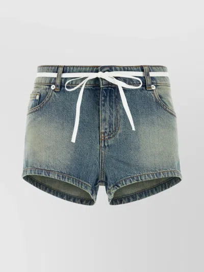 Gimaguas Denim Bow Tie Shorts With Pockets And Buttons In Blue