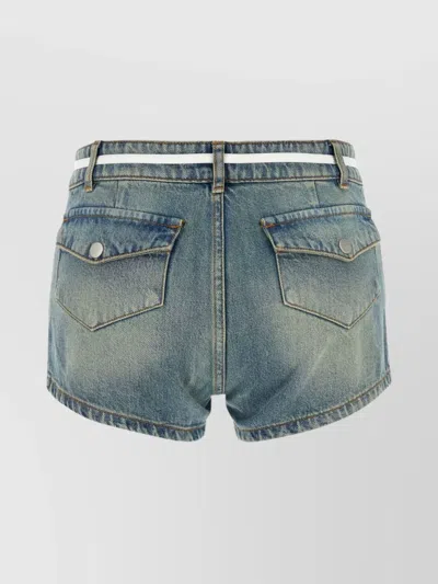 Gimaguas Denim Bow Tie Shorts With Pockets And Buttons In Blue
