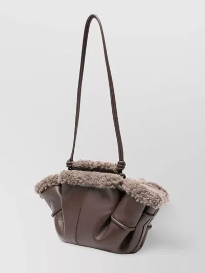 Hereu Mini Leather Handbag Shearling Trim In Brown