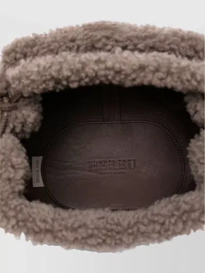 Hereu Mini Leather Handbag Shearling Trim In Brown