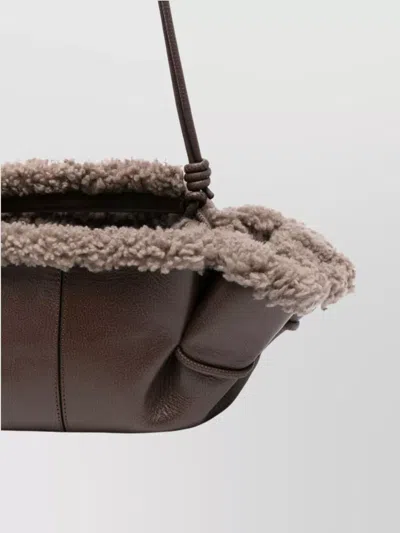 Hereu Mini Leather Handbag Shearling Trim In Brown
