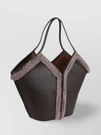 Hereu Leather Shopping Bag Shearling Trim In Black