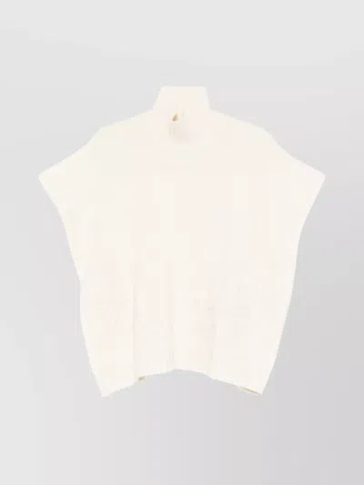 Ermanno Firenze High Neck Knitwear With Embroidered Ribbed Hem In White