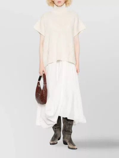 Ermanno Firenze High Neck Knitwear With Embroidered Ribbed Hem In White