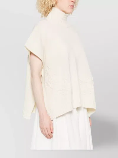 Ermanno Firenze High Neck Knitwear With Embroidered Ribbed Hem In White