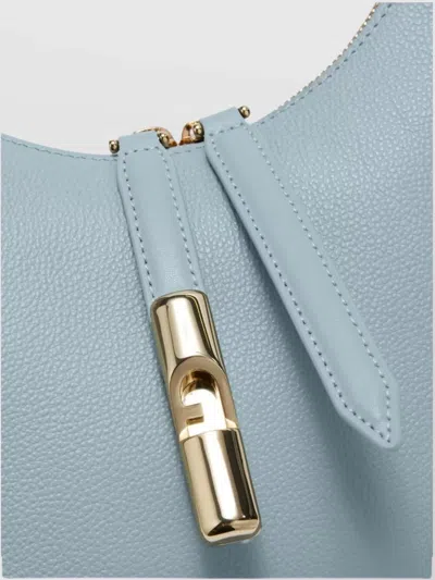 Furla Leather Shoulder Bag With Adjustable Strap And Gold-tone Hardware In Blue