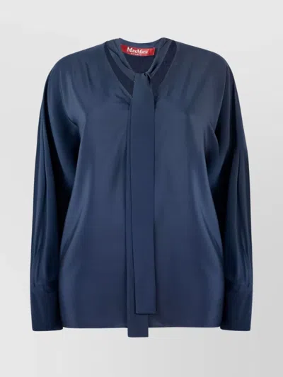 Max Mara V Neck Tie Detail Long Sleeves In Blue