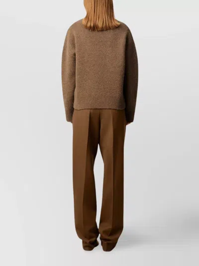 Ami Alexandre Mattiussi Knitted Sweater With Ribbed Crew Neckline In Brown
