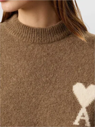 Ami Alexandre Mattiussi Knitted Sweater With Ribbed Crew Neckline In Brown