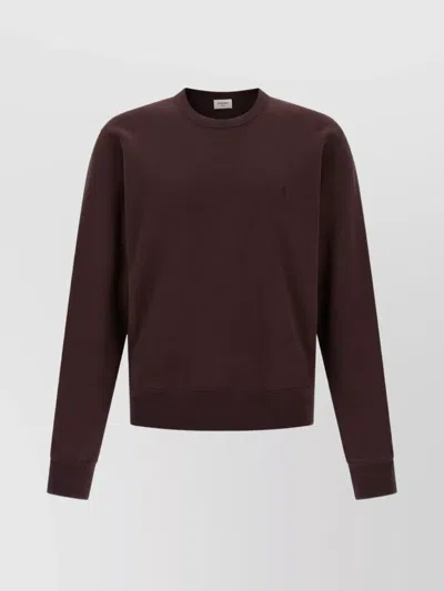 Saint Laurent Cassandre Embroidered Sweatshirt In Brown
