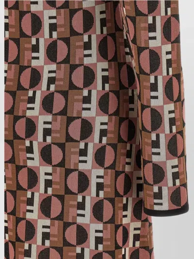 Fendi Optical Crew Neck Geometric Pattern Dress In Brown