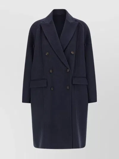 Brunello Cucinelli Oversized Double-breasted Coat Flap Pockets In Blue