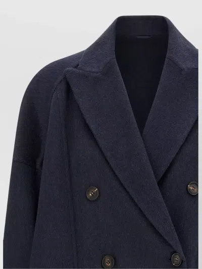 Brunello Cucinelli Oversized Double-breasted Coat Flap Pockets In Blue