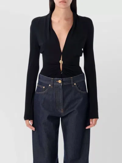 Versace Deep V Neck Pin Draped Bodysuit