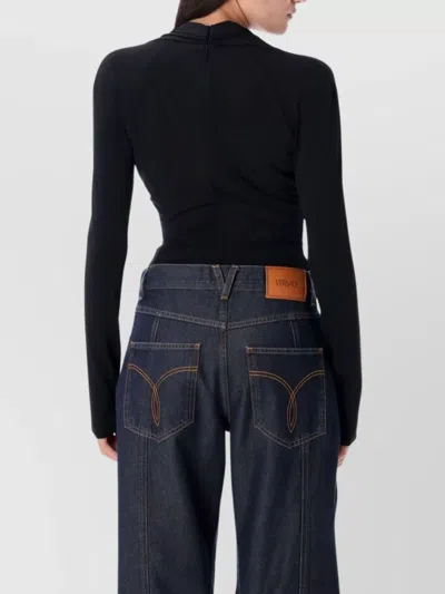 Versace Deep V Neck Pin Draped Bodysuit