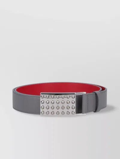 Christian Louboutin Textured Grey Leather Belt With Silver Studs In Gray