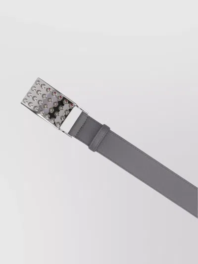 Christian Louboutin Textured Grey Leather Belt With Silver Studs In Gray