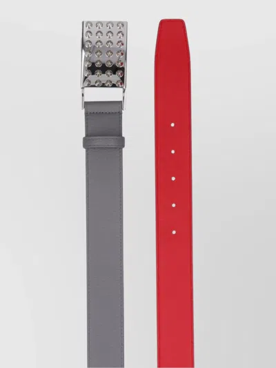 Christian Louboutin Textured Grey Leather Belt With Silver Studs In Gray