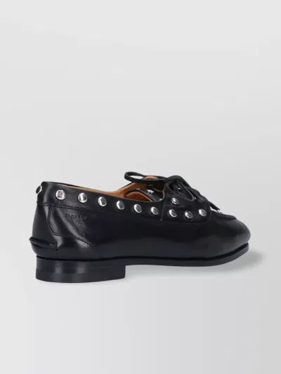 Bally Round Toe Studded Leather Loafers In Black
