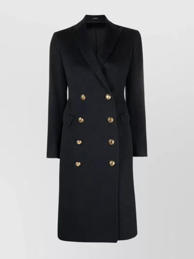 Tagliatore Double-breasted Wool And Cashmere Coat With Gold Buttons In Black