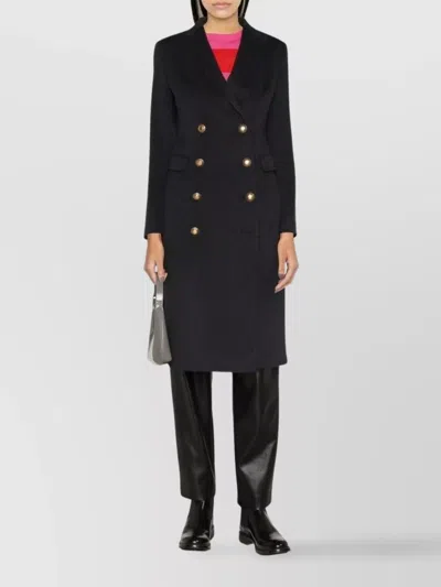 Tagliatore Double-breasted Wool And Cashmere Coat With Gold Buttons In Black