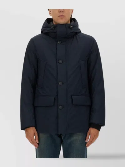 Woolrich Relaxed-fit Hooded Coat With Button Closure And Multiple Pockets In Black