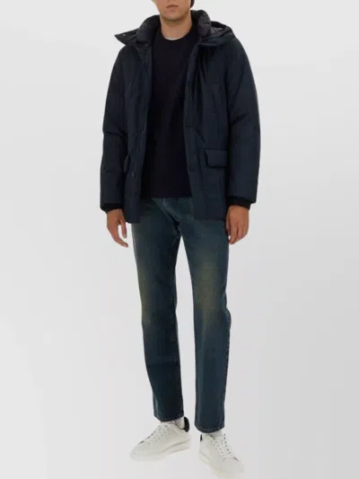 Woolrich Relaxed-fit Hooded Coat With Button Closure And Multiple Pockets In Black