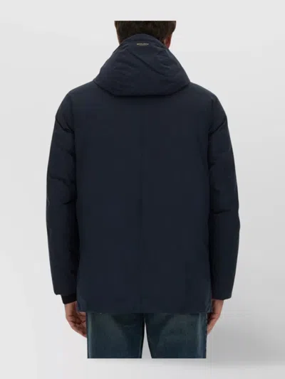 Woolrich Relaxed-fit Hooded Coat With Button Closure And Multiple Pockets In Black