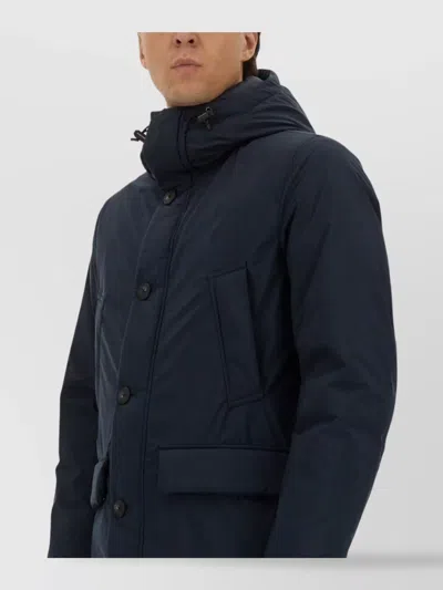 Woolrich Relaxed-fit Hooded Coat With Button Closure And Multiple Pockets In Black
