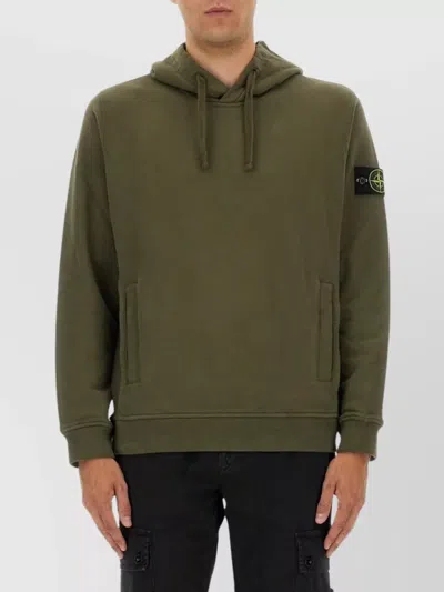 Stone Island Hooded Sweater With Drawstring And Pockets In Green