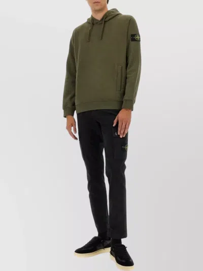 Stone Island Hooded Sweater With Drawstring And Pockets In Green