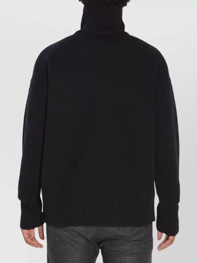 Ami Alexandre Mattiussi Relaxed Fit Black Wool Turtleneck Sweater With Graphic Heart Motif In Black